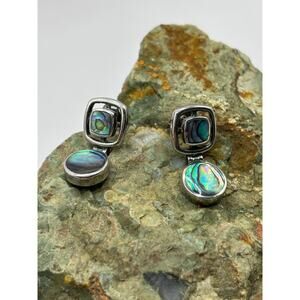 Vintage 80s Sterling Silver Abalone Hinged Drop Earrings